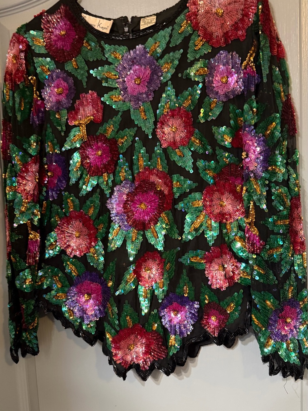 Laurence Kazar Black Sequin Floral Long-Sleeve Top with Purple Accents - Picture 5 of 12